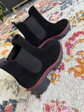 Antonio de Faria Black Suede Leather Chunky Chelsea Platform Boots Size 8